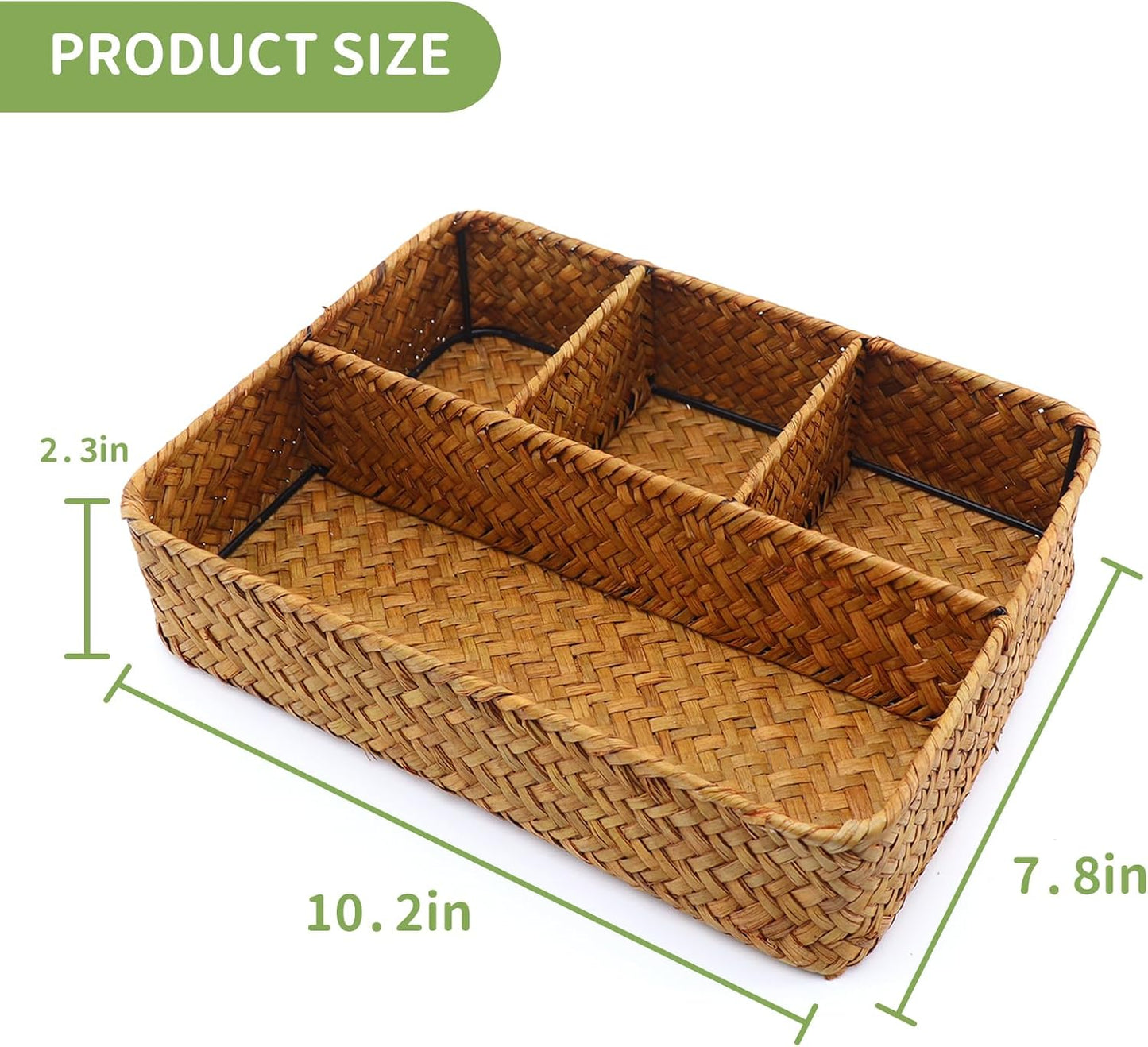 Wicker Baskets | 4-Section Tea Bag & Sugar Packet Holder - Seagrass Compartment Organizer for Home & Office