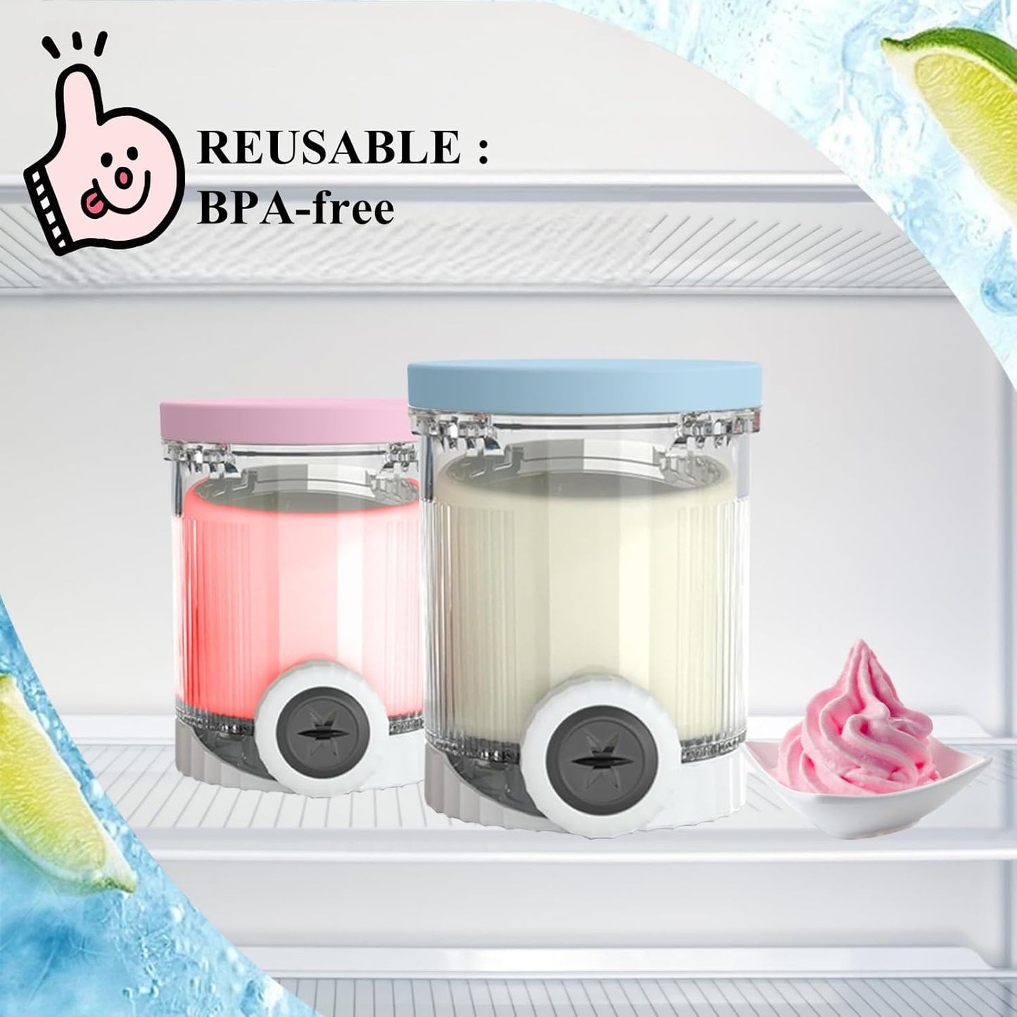 Ninja 4-Pack Creami Pints with Silicone Lids - BPA-Free & Dishwasher Safe for NC700/NC701 Series