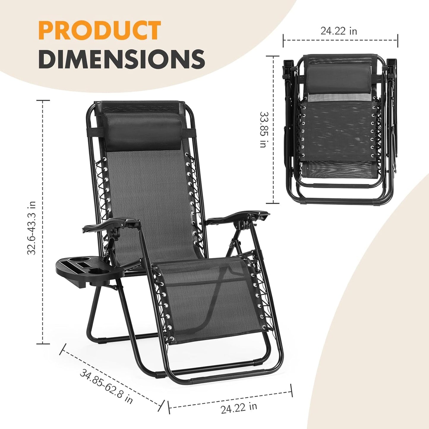 NEWBULIG Zero Gravity Chair Set of 2 - Portable Adjustable Lounge Chairs with Cup Holders & Mesh Back
