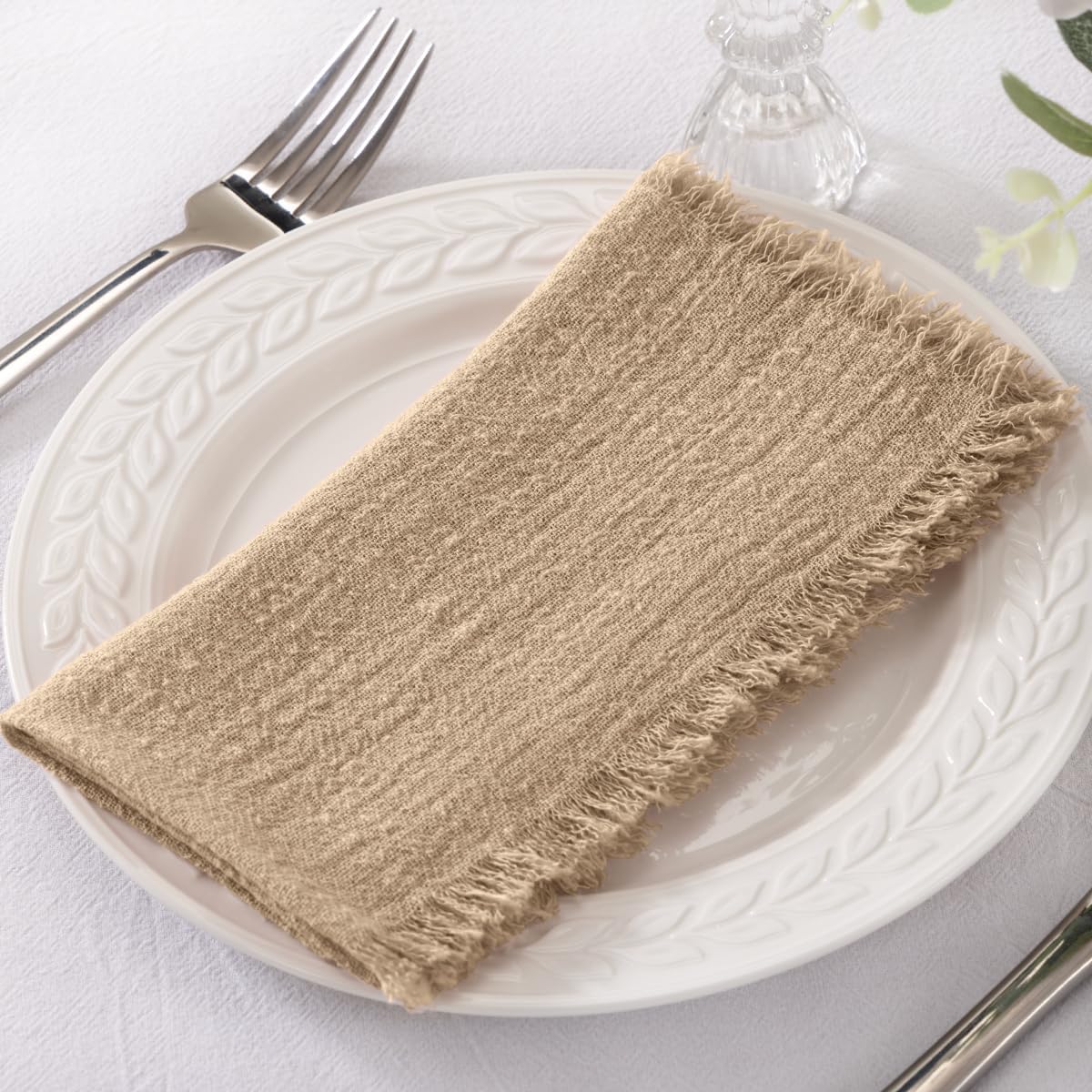 Socomi Linen Napkins Set of 6 - Washable Caramel Cloth for Weddings & Parties | 17"x17" Size