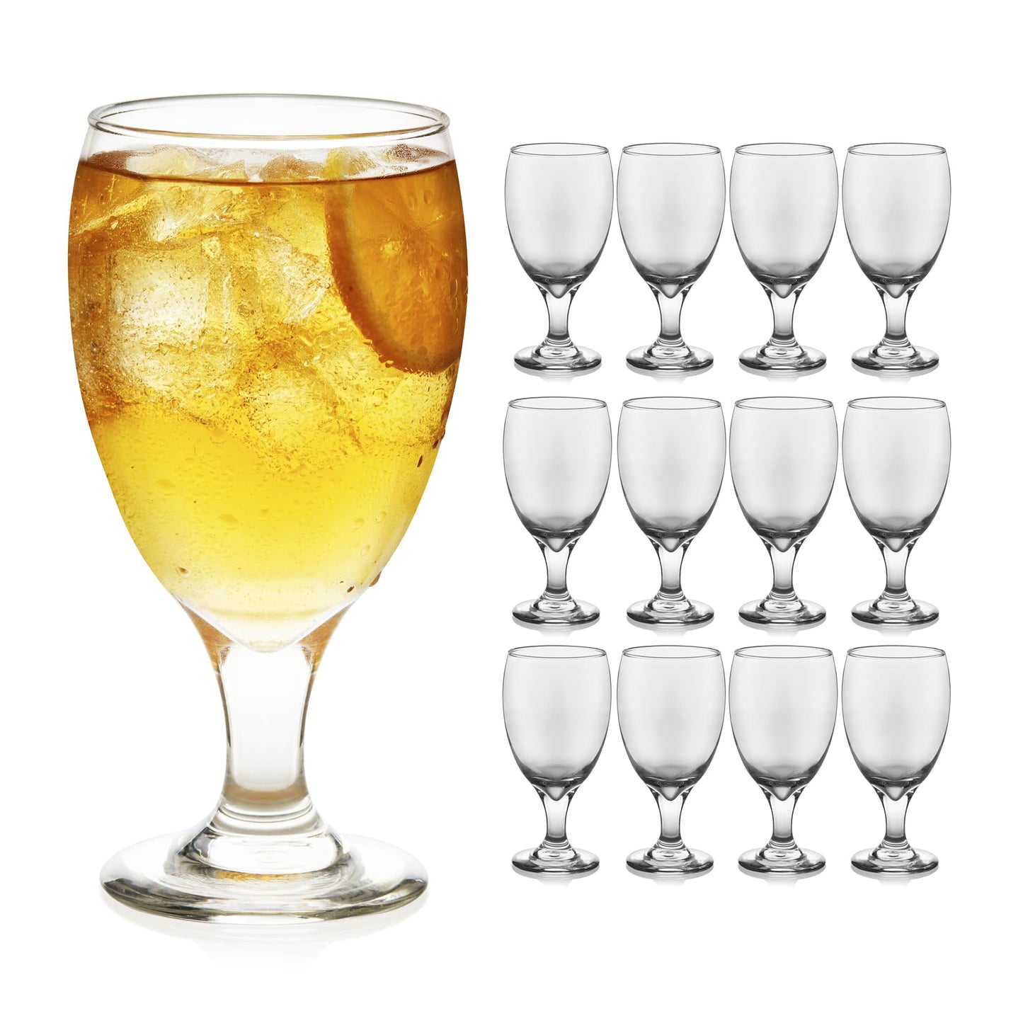 Libbey Classic Glass Goblets Set Of 12, Dishwasher Safe 16.25 Oz Drinking Goblets for Tea, Sangria and More, Ideal Stemmed Water Glasses for Parties