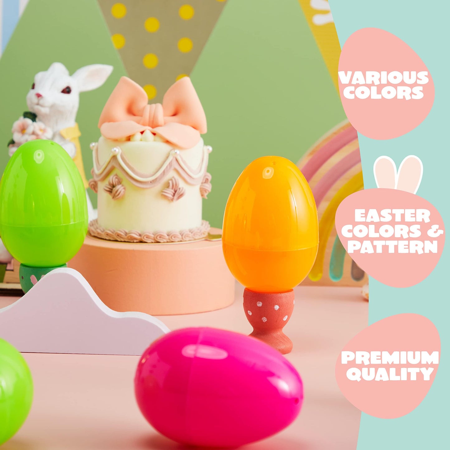 JOYIN 3.15" 144 PCS Plastic Easter Eggs 6 Golden Eggs, Large Empty Eggshells Fillable for Easter Hunt, Parties, Basket Stuffers Filler, Classroom Prize Supplies