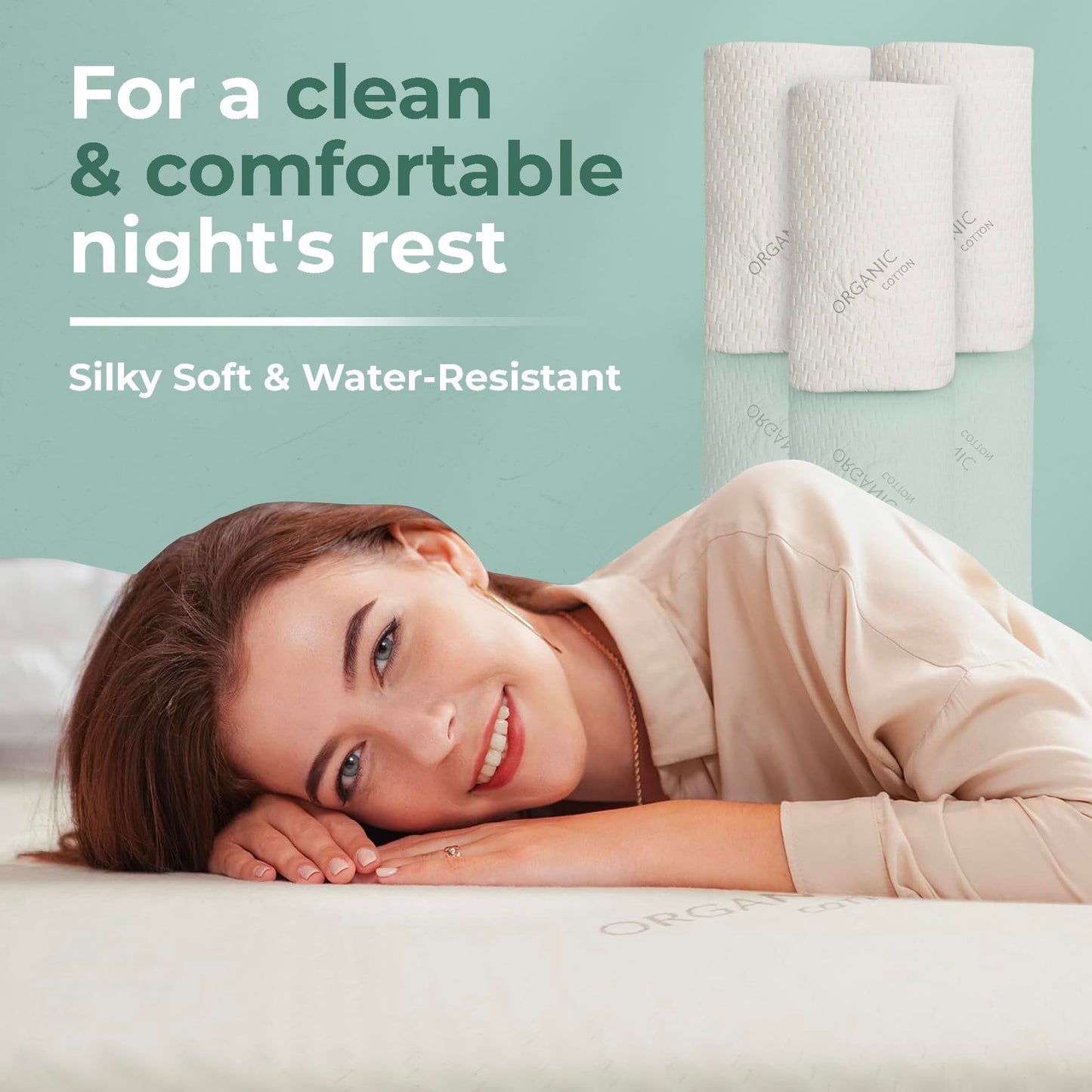 Memory Foam Mattress Protector – Organic Cotton with Eco-Friendly Greenshield Water Resistance – Kool-Flow Breathable Stretch Fabric – All USA Made – Best for Plush Beds – Queen