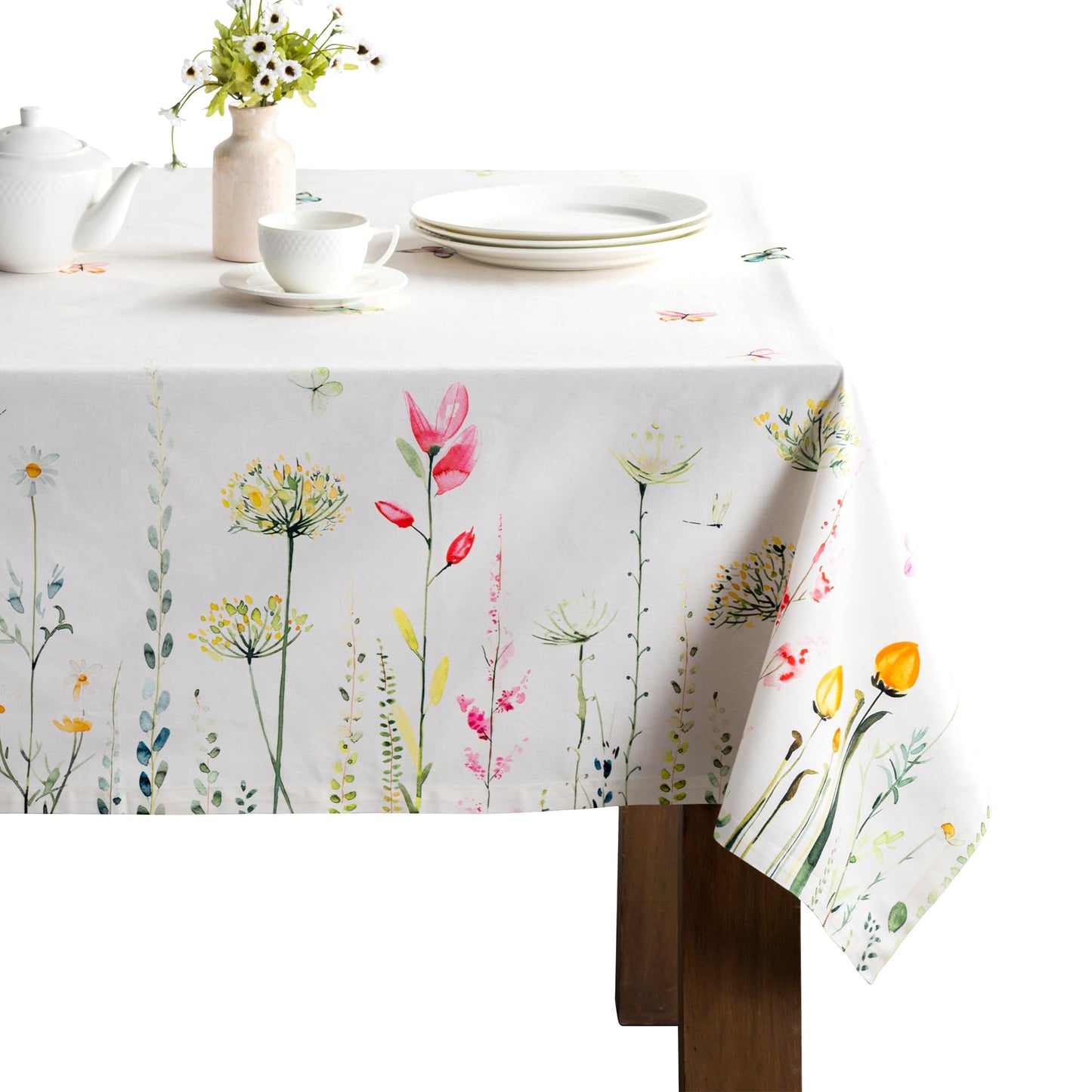 Maison d' Hermine Table Cloth Rectangle Table 100% Cotton 70 x 90 Inches Tablecloth Reusable Decorative for Dining Kitchen Room Farmhouse Home Gifts for Mothers Day Spring Summer - Botanical Fresh