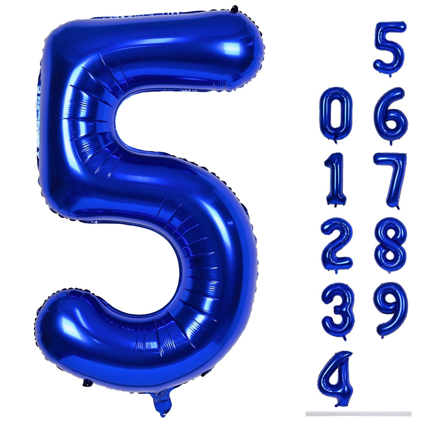 Navy Blue 5 Balloons, 40" Giant Helium Foil Number 0-9 Dark Blue Birthday Balloon for Boys, Self Inflating Digit 5 Balloons for Men Anniversary New Year Party Decorations Supplies