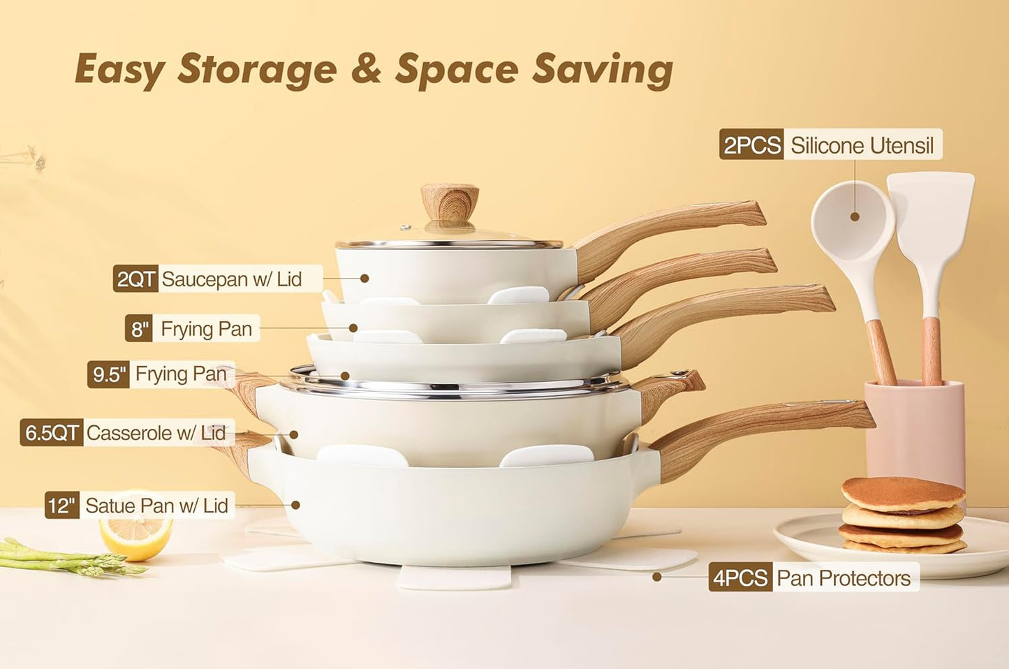 SENSARTE 14-Piece Ceramic Cookware Set | Non-Stick Induction Pots & Pans | Healthy & Non-Toxic