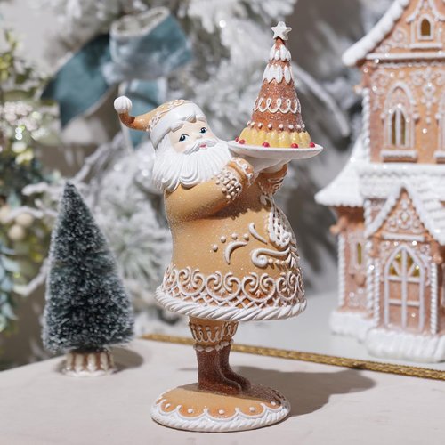 Braxio Gingerbread Christmas Decor - Resin Santa Figurine for Indoor Home Decoration | 6.5 x 4.5 x 11.25 Inch