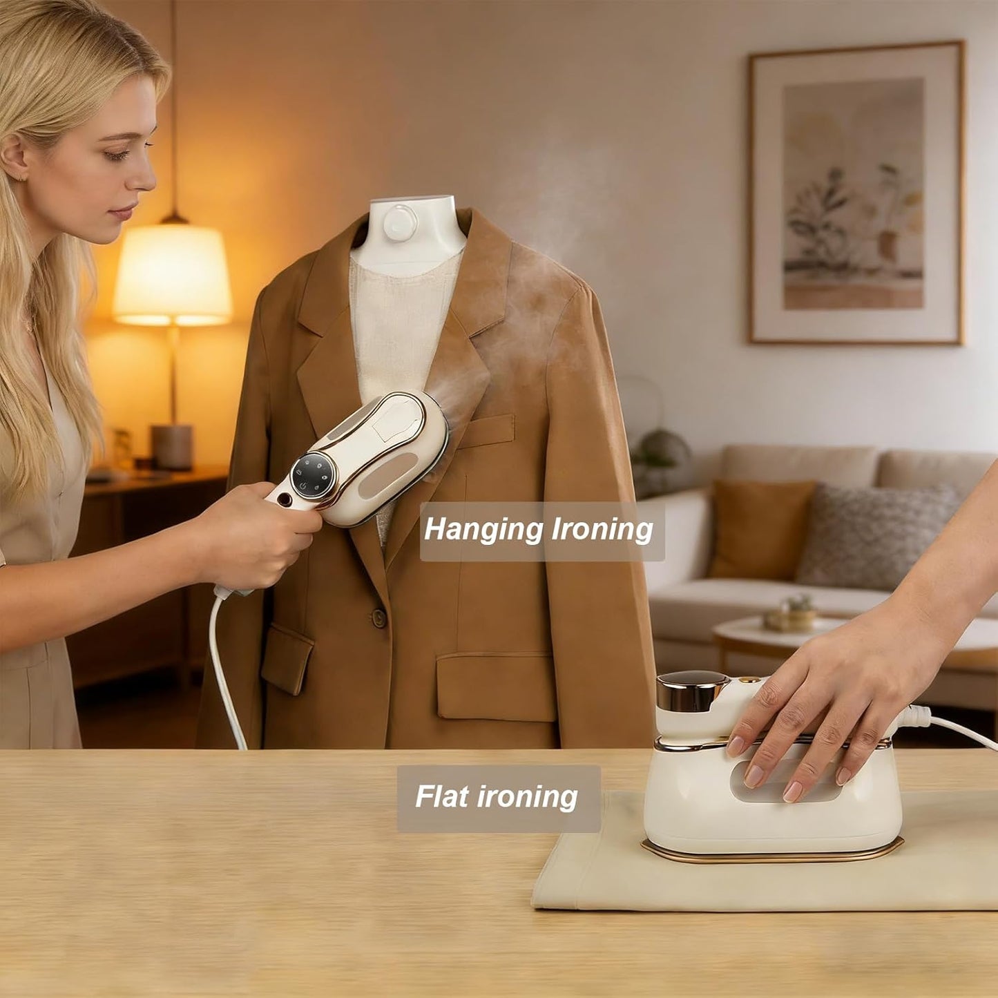 Skiennix Travel Steam Iron - 1200W Mini Garment Steamer with Smart LCD Screen & 3 Steam Levels | Fast Heating, White
