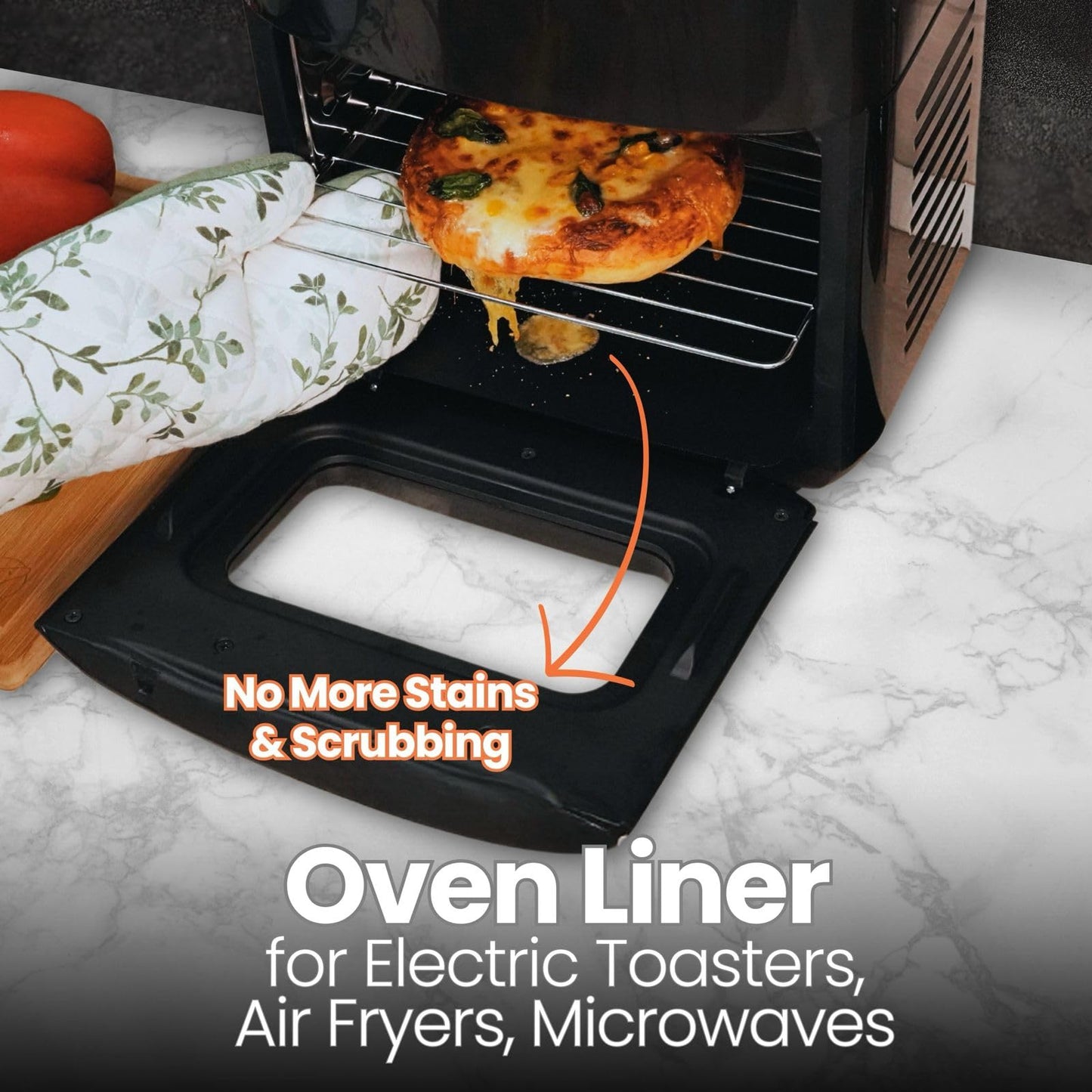 Buself Toaster Oven Liner – Compatible with Breville, Cuisinart, Black & Decker, Dash, and More – Nonstick Heat Resistant Reusable Air Fryer Liners, PFOA & BPA Free, 9x11", 2 Pack, Black