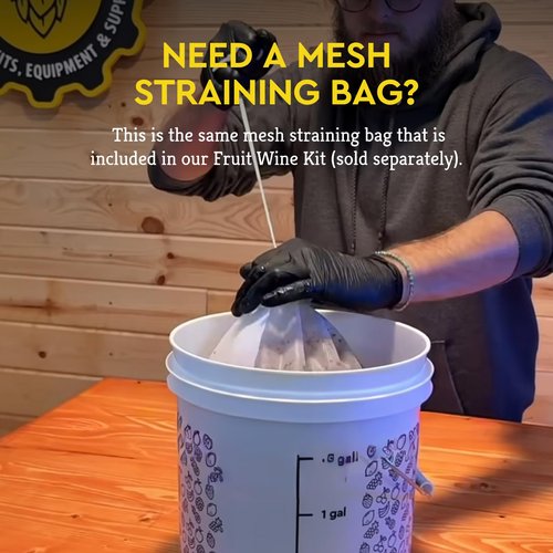 Craft A Brew - Mesh Straining Bag - For Wine Making, Beers & Meads - Nylon Steeping Bags - For Steeping Grains Or Fermenting Whole Fruit - Fits Up to 4-5 lb of Fruit - 15” x 15” - 1 Count