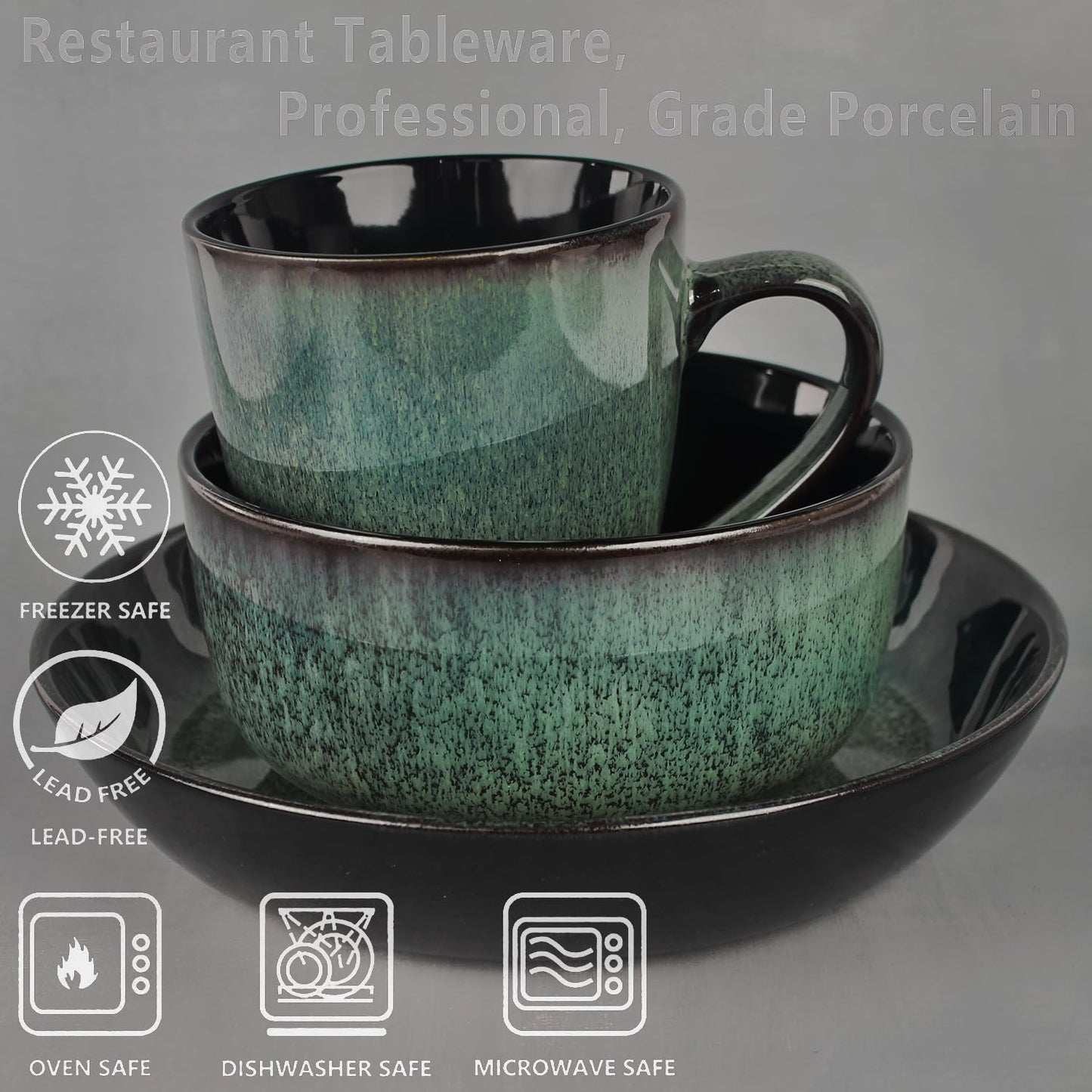 jinsongdafa Dinnerware Sets(12Pcs) Serves for 4, Reactive Glaze Plates and Bowls Set with 7.9"Small plates,8.3"Salad Plates,5.5"bowls, Modern kitchen tableware, Microwave safe, Set No.7