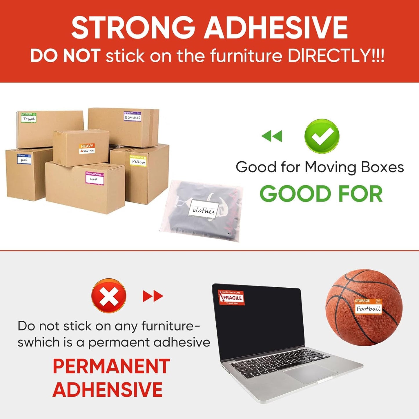 Skiennix Large Moving Labels - 400 PCS Color-Coded Stickers for Packing Boxes | Writable Notes Areas