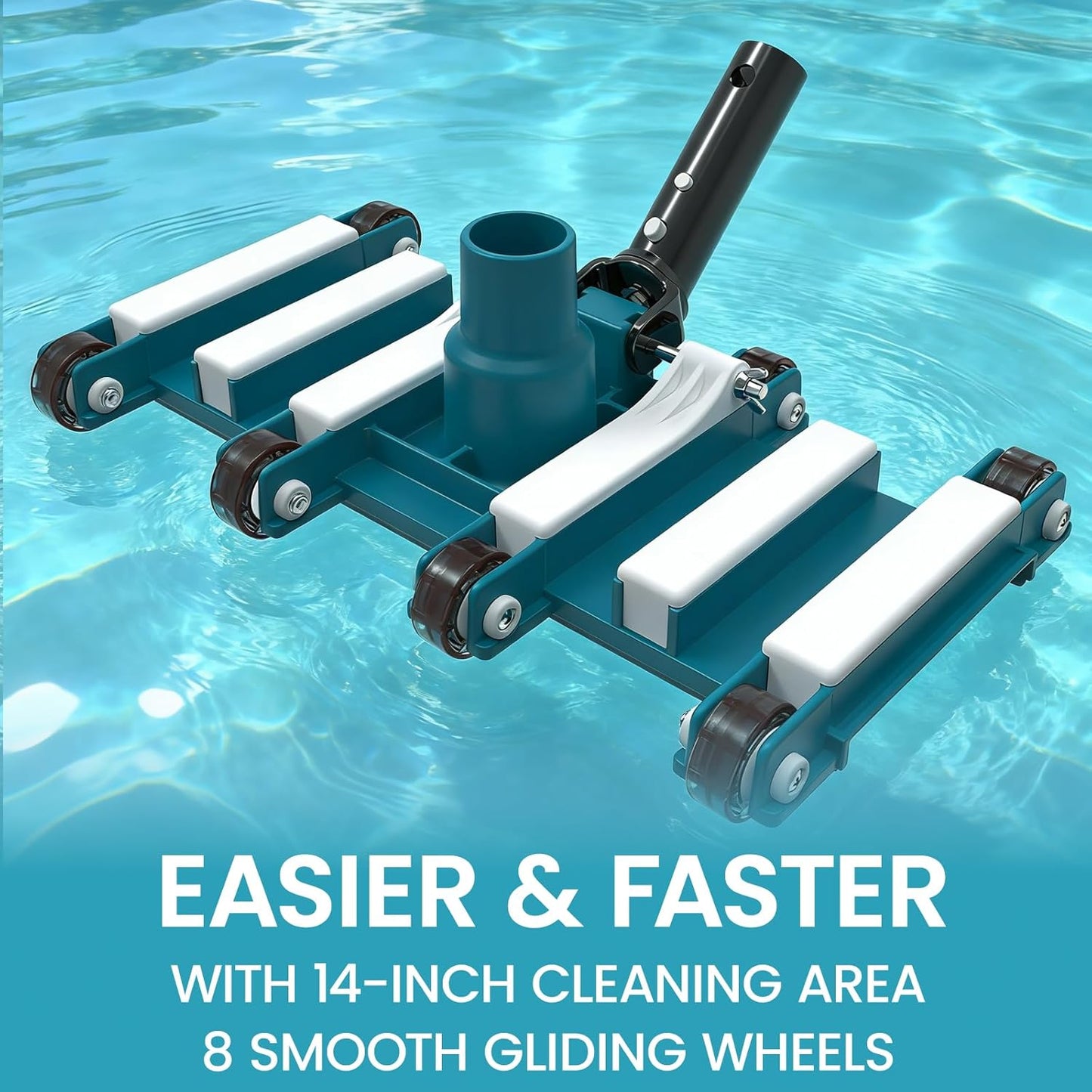 POOLWHALE 14" Professional Pool Vacuum Head - Weighted Manual Attachment with Wheels for Easy Debris Removal