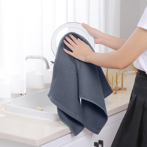 Homaxy 100% Cotton Waffle Weave Kitchen Towels, 3-Pack Ultra Soft Absorbent Dish Towels, Quick Drying Cleaning Towels, 13 x 28 Inches, Dark Grey