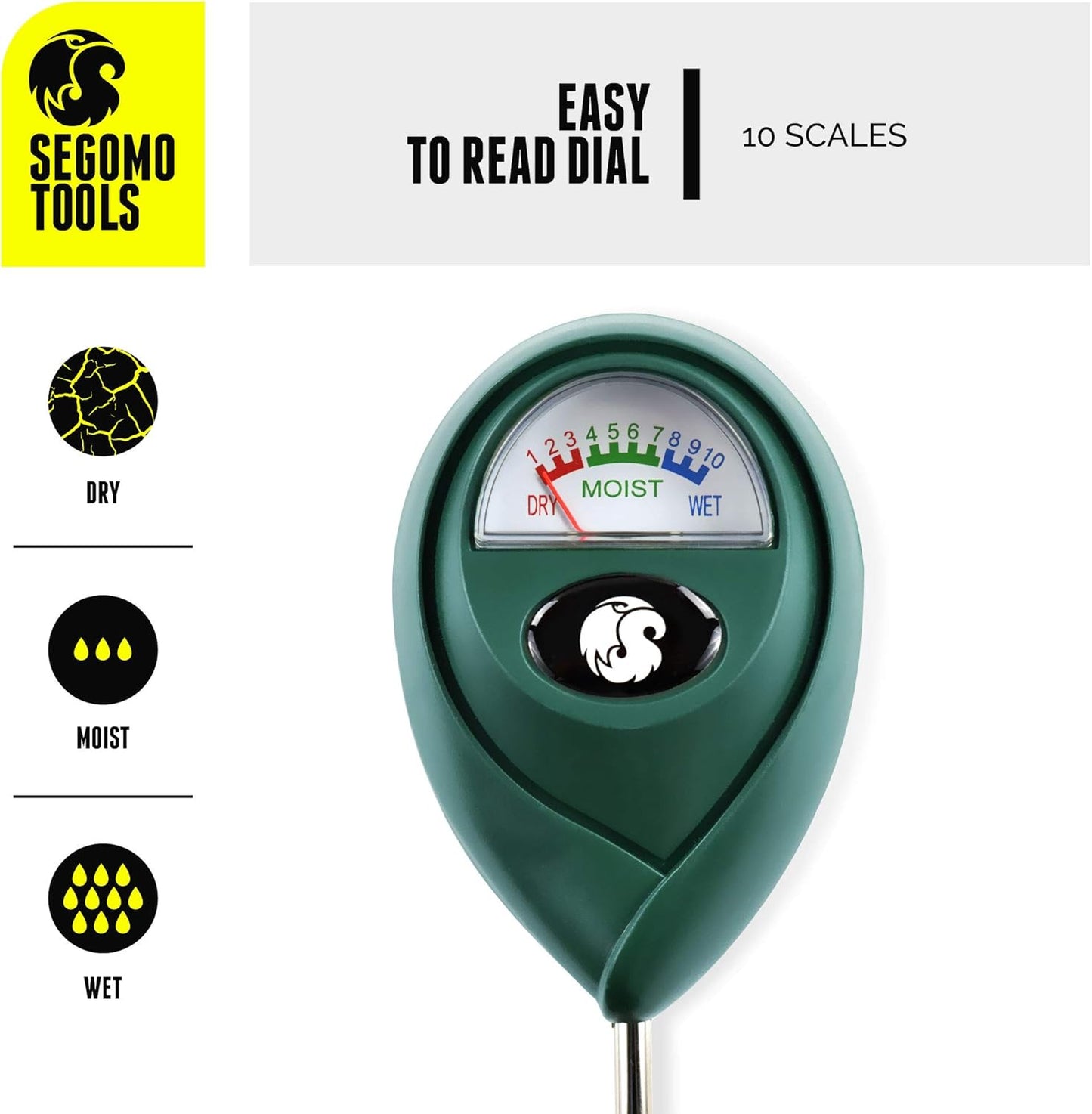 Segomo Tools Soil Moisture Meter - Accurate Plant Water Sensor for Gardens, Lawns & Farms | SMR01