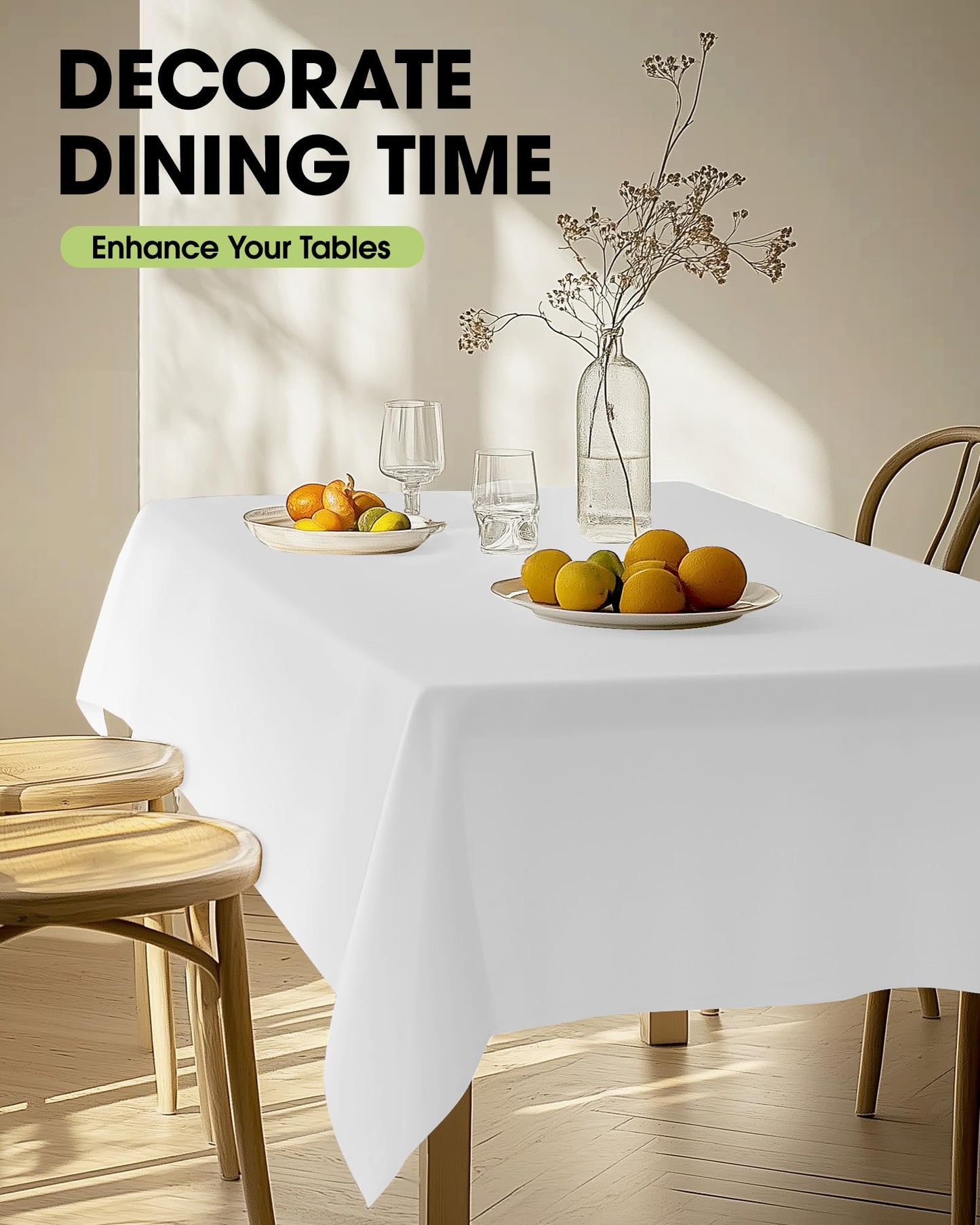 Pureegg Rectangle Table Cloth 60" x 102" – Durable Polyester Tablecloth Offers Reusable & Washable Protection, Ideal for Outdoor Party, Picnic, Wedding, Banquet and Birthday, 6 Pack, White