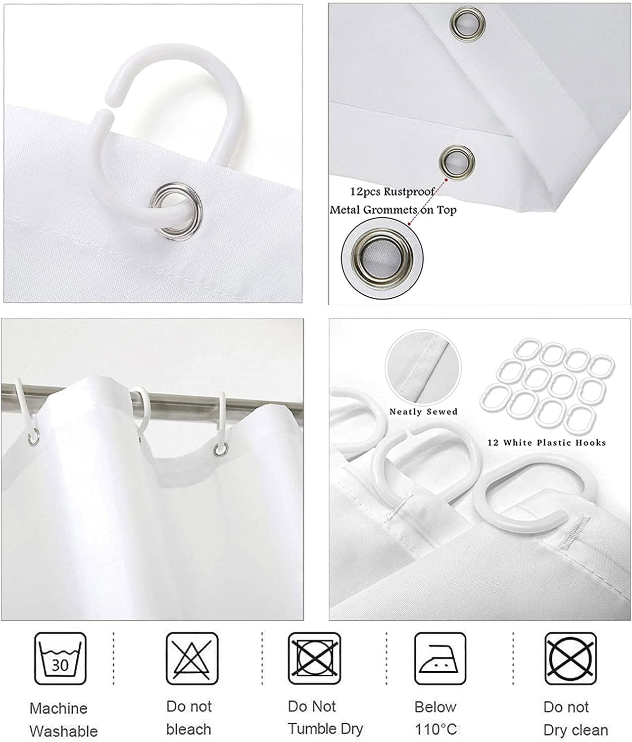 Skiennix Black King Queen Shower Curtain Set - Inspirational Quotes Bathroom Decor | 4-Piece Waterproof Fabric