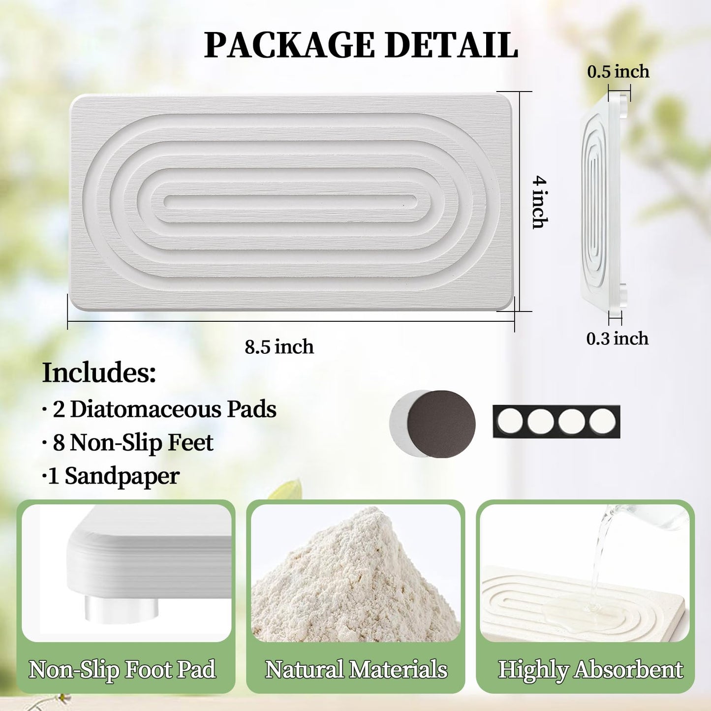 2 PCS Water Absorbing Diatomite Coasters, Stone Drying Mat for Kitchen Counter, Quick Dry Stone Mat Trays for Bathroom Kitchen Counter, Soap Dish Tray Used for Hand Soaps (White, 8.3" x 4")