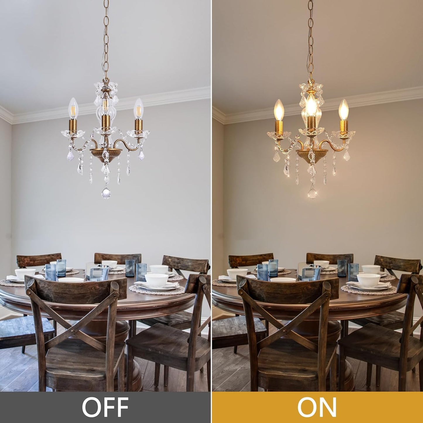 Plug in Modern 3-Light Gold Chandelier with Glass Crystals, Candle Style Pendant Light Fixtures for Living Room, Girls Room, Kitchen Island, Entryway