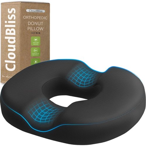 CloudBliss Donut Pillow Seat Cushion for Tailbone Pain Relief and Hemorrhoids, Memory Foam Seat Chair Cushion for Postpartum Pregnancy, Seat Cushions for Men and Women for Home & Office, (Grey-XL)
