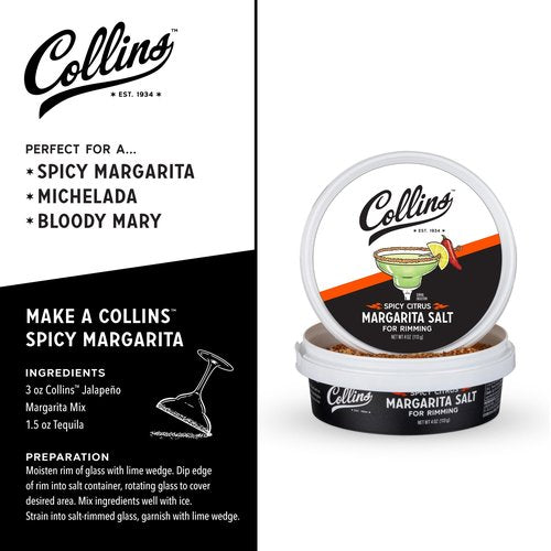 Collins Spicy Citrus Rimming Salt, Perfect Spicy Salt Rimmer for Jalapeno Margaritas, Bloody Marys, and Rimmed Drinks, Drink Garnish for Cocktails, Cocktail Mixers for Home Bars, 4 oz, Set of 1