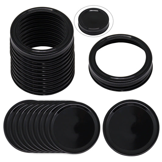 BENLIUDH Canning Lids and Rings, 2-3/4 Inches Reusable Mason Jar Lids Regular Mouth Compatible with Ball or Kerr Jars Set of 10 (10 Lids+10 Rings, Black)