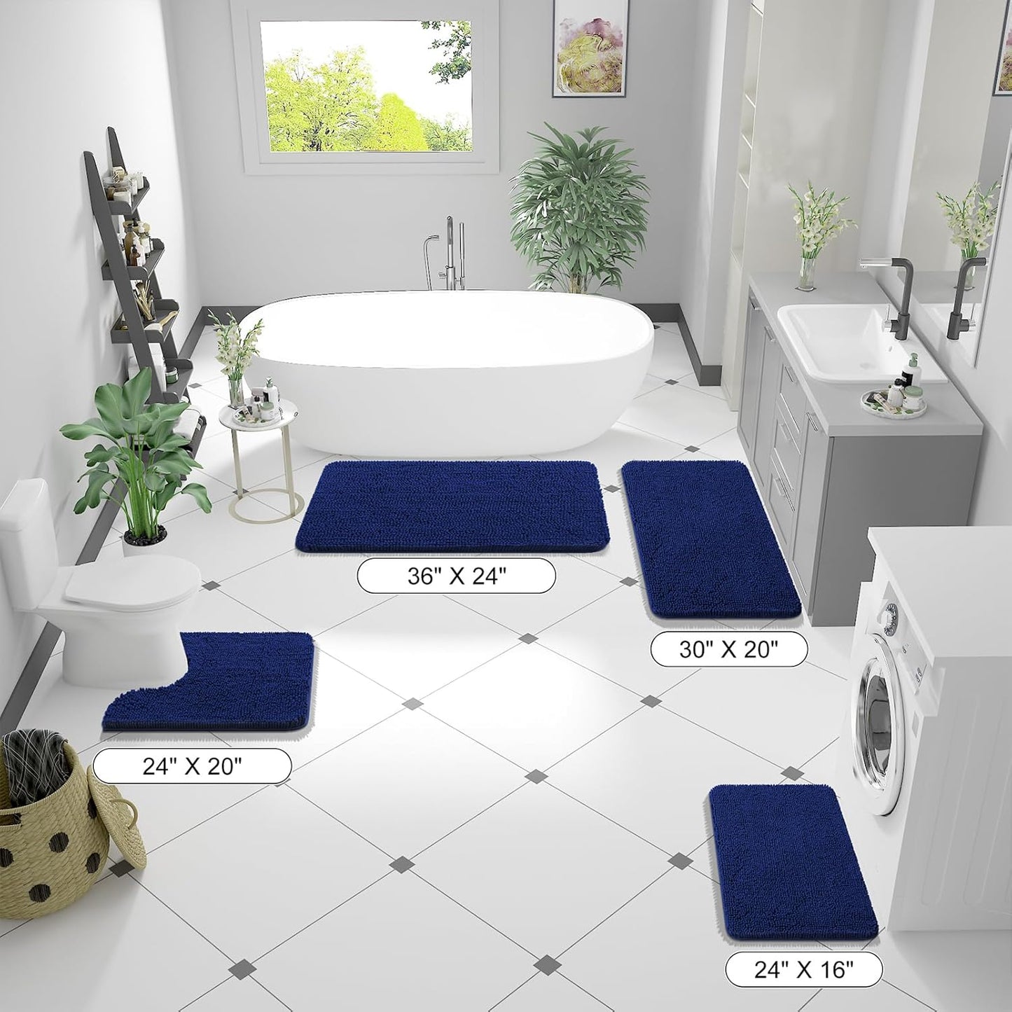 OLANLY Bath Rugs - Extra Soft Chenille, Quick Dry & Absorbent | 36x24 Navy Machine Washable Mats
