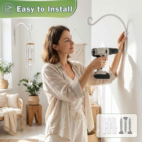 AJART White Plant Hanger - 12-Inch Metal Wall Hooks for Indoor/Outdoor Flower Baskets