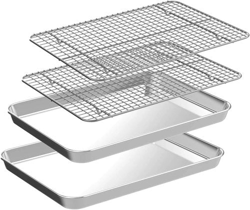 CEKEE Quarter Sheet Pan Set - Stainless Steel Baking Sheets with Cooling Racks | Rust & Warp Resistant, 12 x 9.8 x 1 Inch