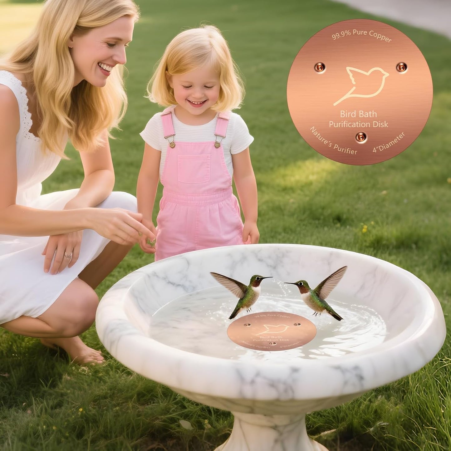 NNG Copper Bird Bath Purification Disk - 0.6mm Thick Reinforced 99.9% Pure Copper | All-Season Outdoor Cleaner