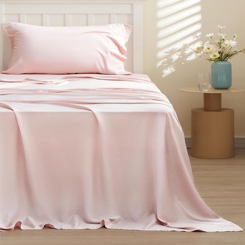 Bedsure Cooling Sheets - Twin XL Bamboo Rayon, Breathable & Soft, Deep Pocket Up to 16 Inches, Pink