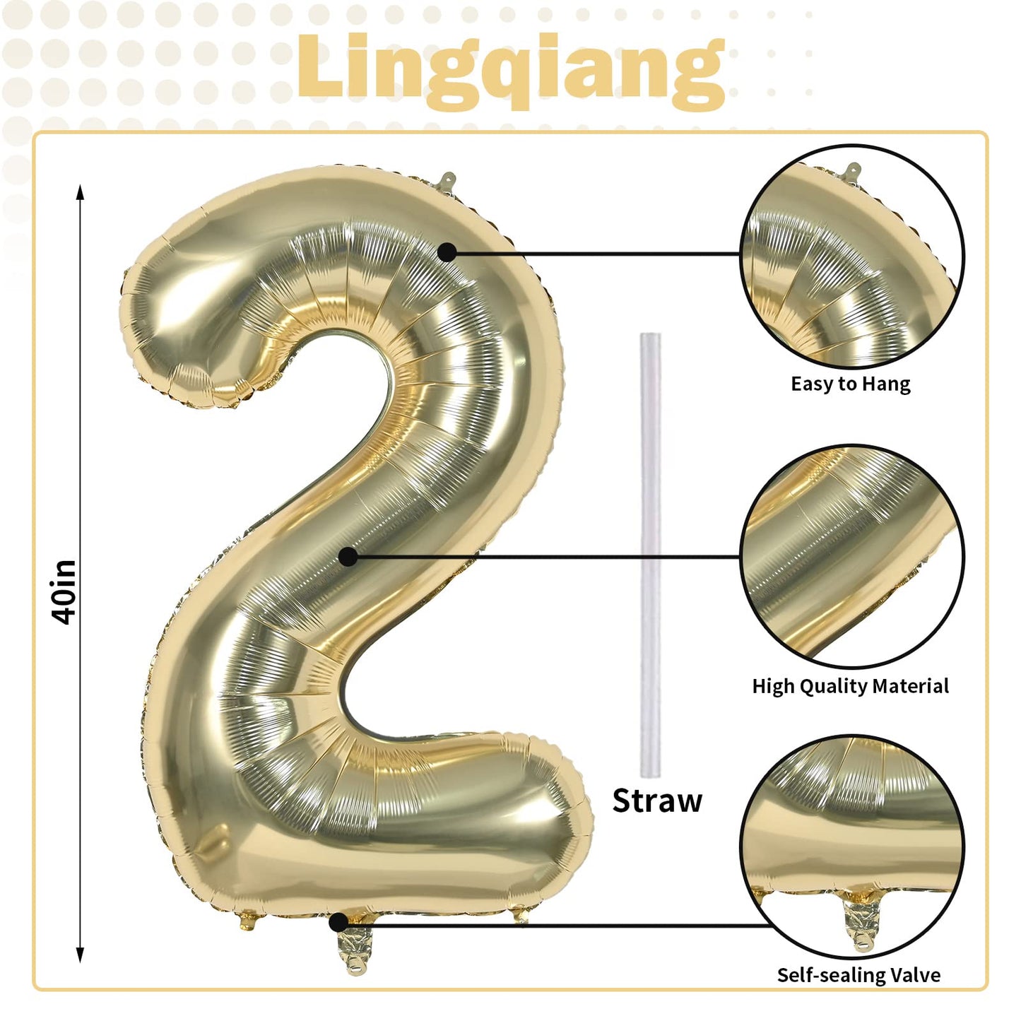 40 Inch Balloon Number 2 Champagne Gold, Large Foil Light Gold Number Balloons Set 0-9 for Women Men, Digital 2 Helium Balloons for Boys Girls 2nd Birthday Anniversary Graduation Party Decorations