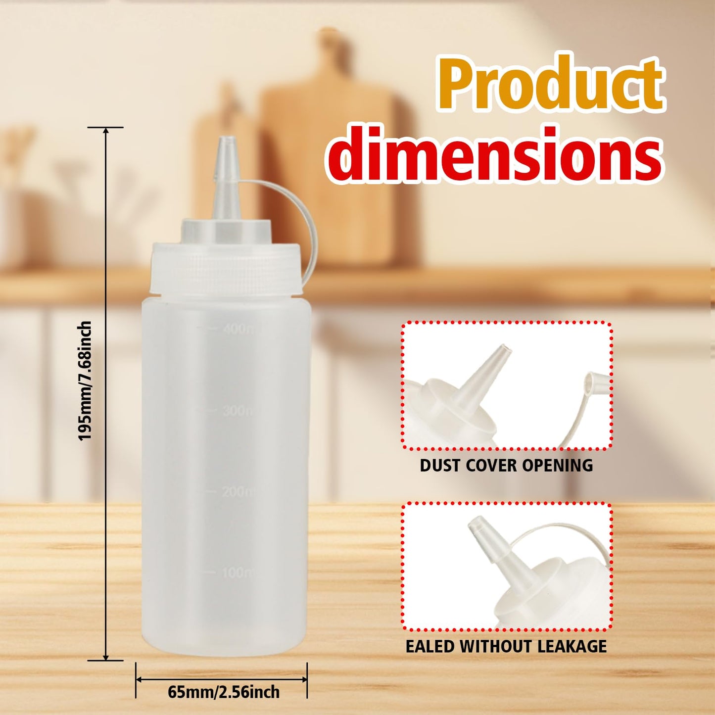WELKOR Squeeze Bottles for Sauces,Leak-Proof Condiment Dispenser, BPA-Free Kitchen Restaurant Squeeze Bottle Set with Wide Mouth for Ketchup, Mustard,Syrup,Dressings (White, 2Pack-16oz(400ml))