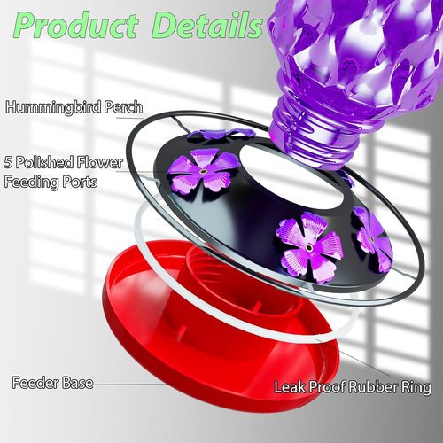 24OZ Hummingbird Feeder by [Brand Name] - Leak-Proof Design with Five Feeding Ports | Perfect for Outdoor Gardens