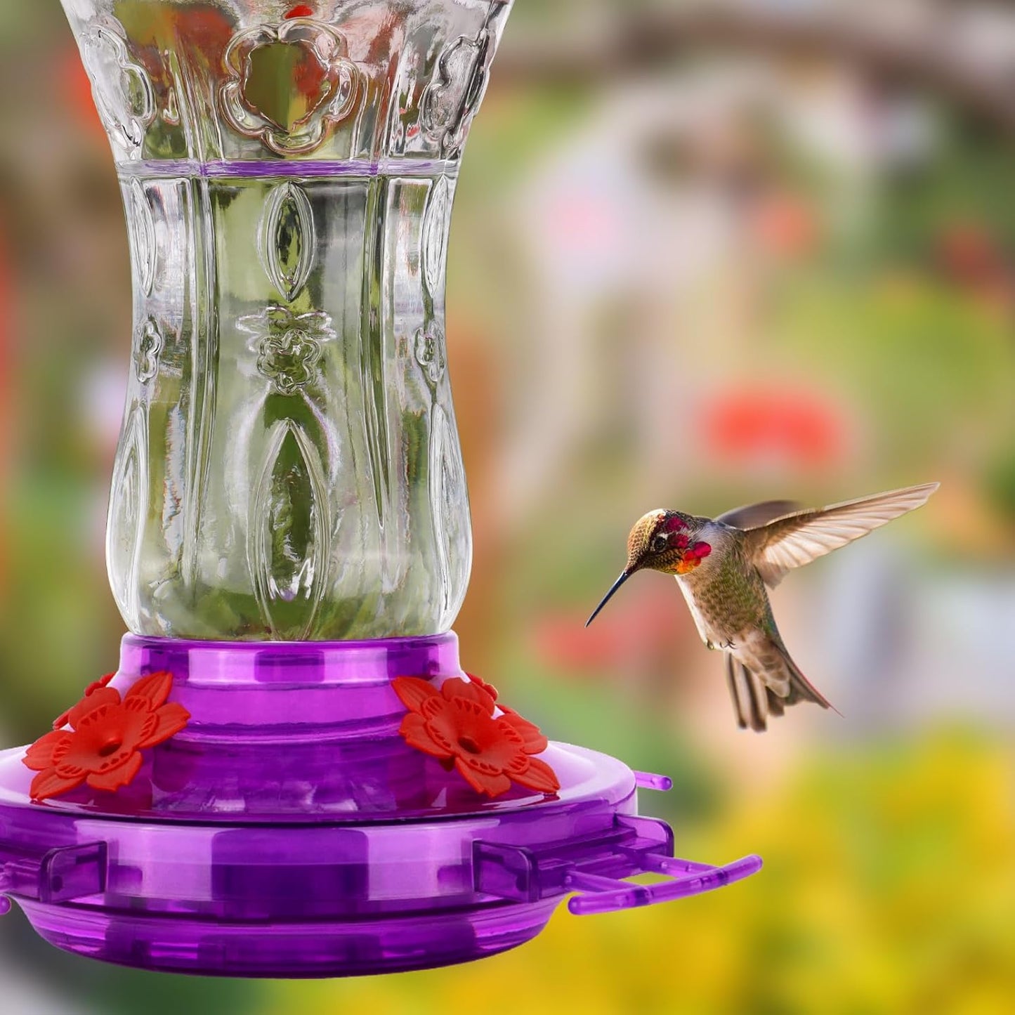 XAROO Hummingbird Feeder - 15oz Leakproof Design with Built-in Ant Moat & 4 Bee Guard Ports | Purple Gift for Nature Lovers