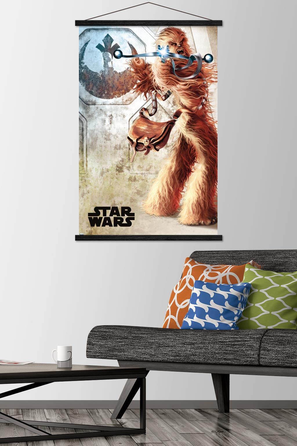 Trends International Star Wars: A New Hope-Chewy Wall Poster with Magnetic Frame, 22.375" x 34", Premium Print and Black Hanger Bundle