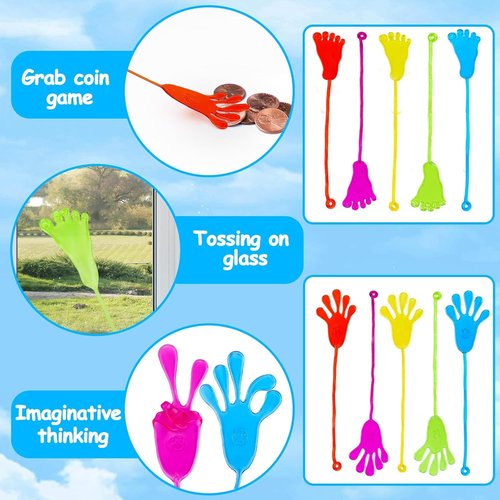 48pcs Sticky Hands Feet for Kid Easter Egg Filler Party Favor Goodie Bag Stuffer Treasure Box Toy Class Prize Student Return Gift Bag Easter Basket Stuffer Bulk Toy Pinata Filler Slap Hand Supplies