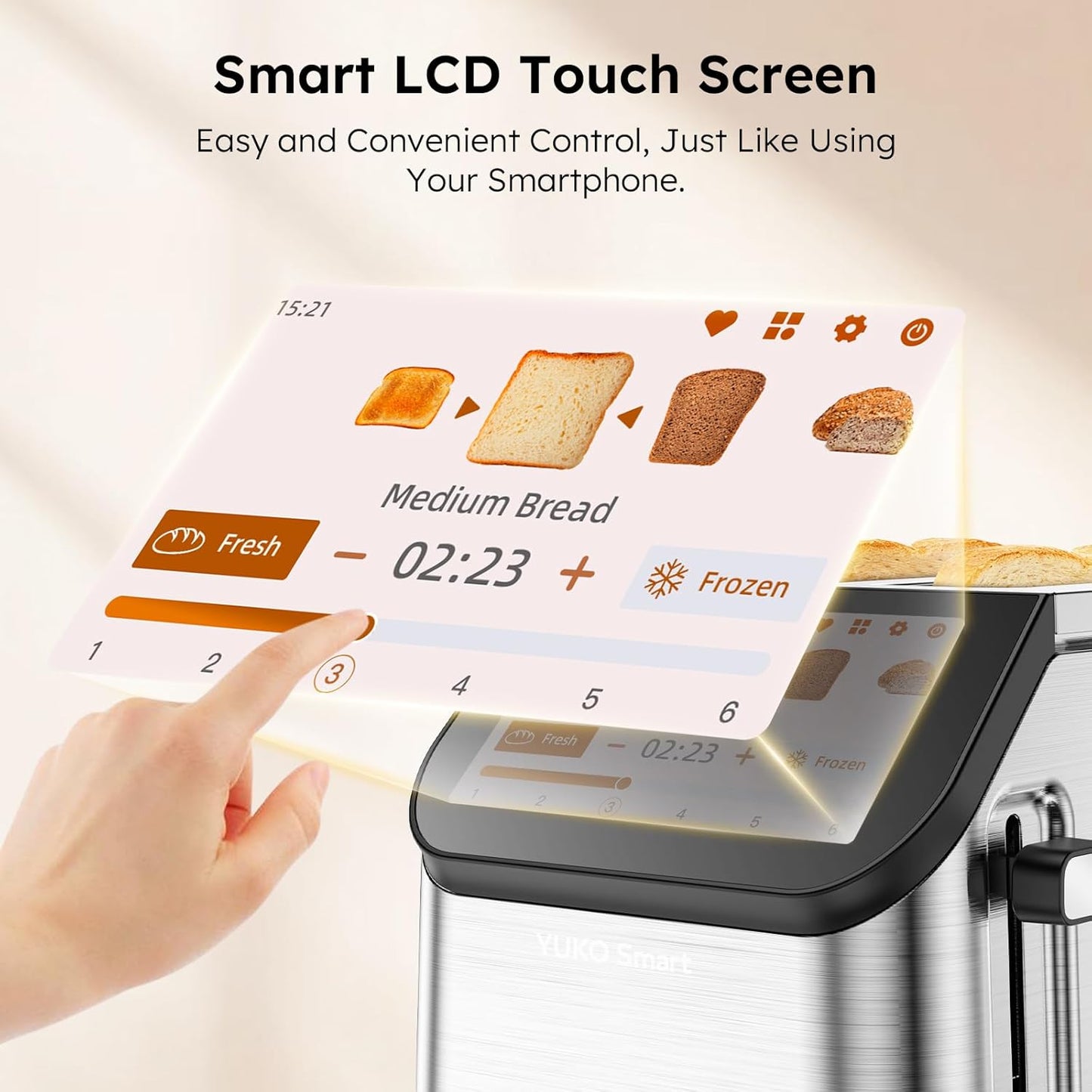 Smart Toaster - 2 Slice Stainless Steel Toaster with LCD Touch Screen & Memory Function | 10 Bread Types, 6 Shade Settings, 900W