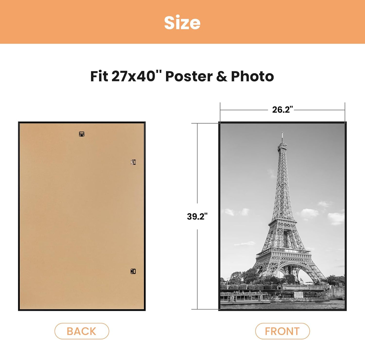 Upsimples 27x40 Inch Black Poster Frames - Scratch-Proof Picture Frames for Photo Gallery | 3 Pack, Slide-In Strips