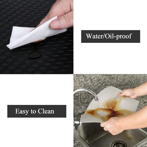 Homaxy Faux Leather Strip Woven Round Table Placemats, Set of 6 Heat Insulation Stain Resistant Non-Slip Table Mats for Kitchen Table, Washable Wipe Clean Fan Shape Wedge Place Mats, Black