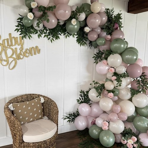 Baby in Bloom Balloon Arch Kit 139pcs Pastel Sage Green and Pink Balloon Garland for Boho Baby Shower Birthday Party Decoration