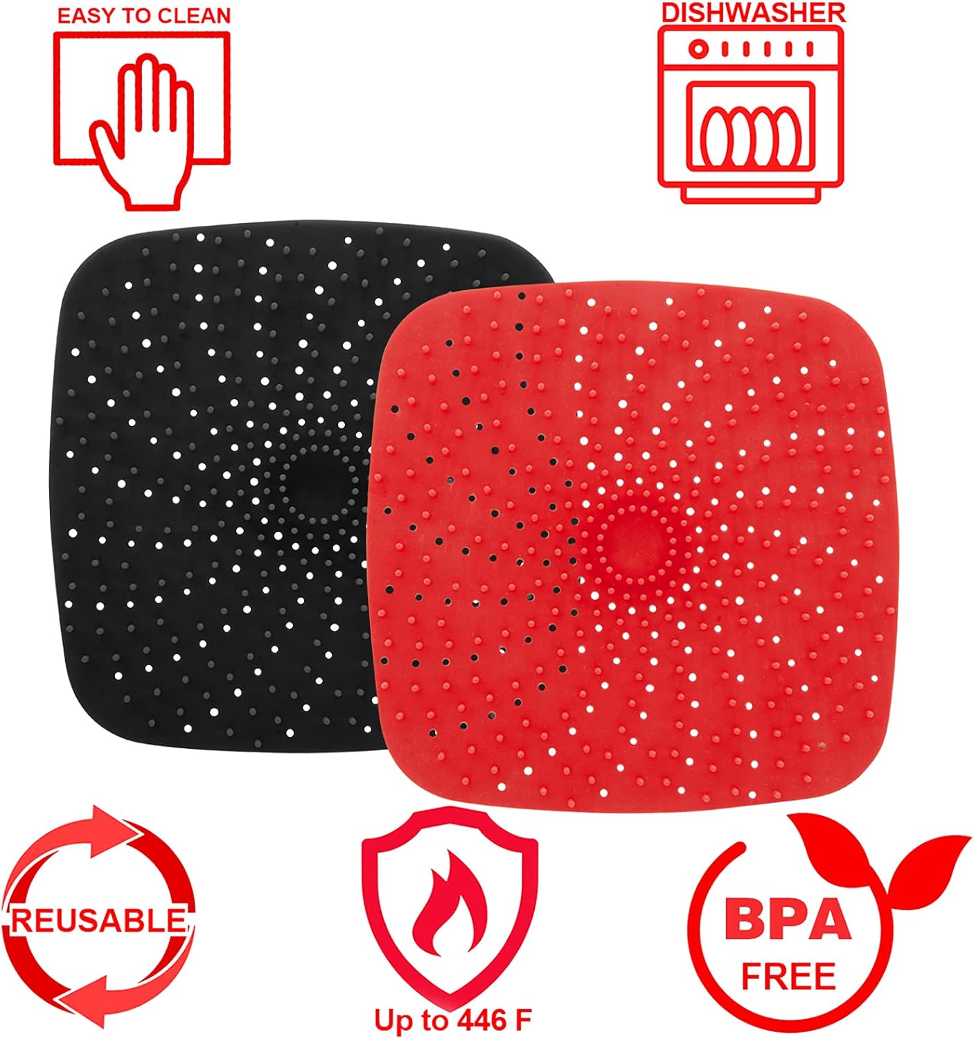 Upgrade Reusable Air Fryer Liners - Patented BPA-Free Non-Stick Silicone Mats | 9-Inch Square & More