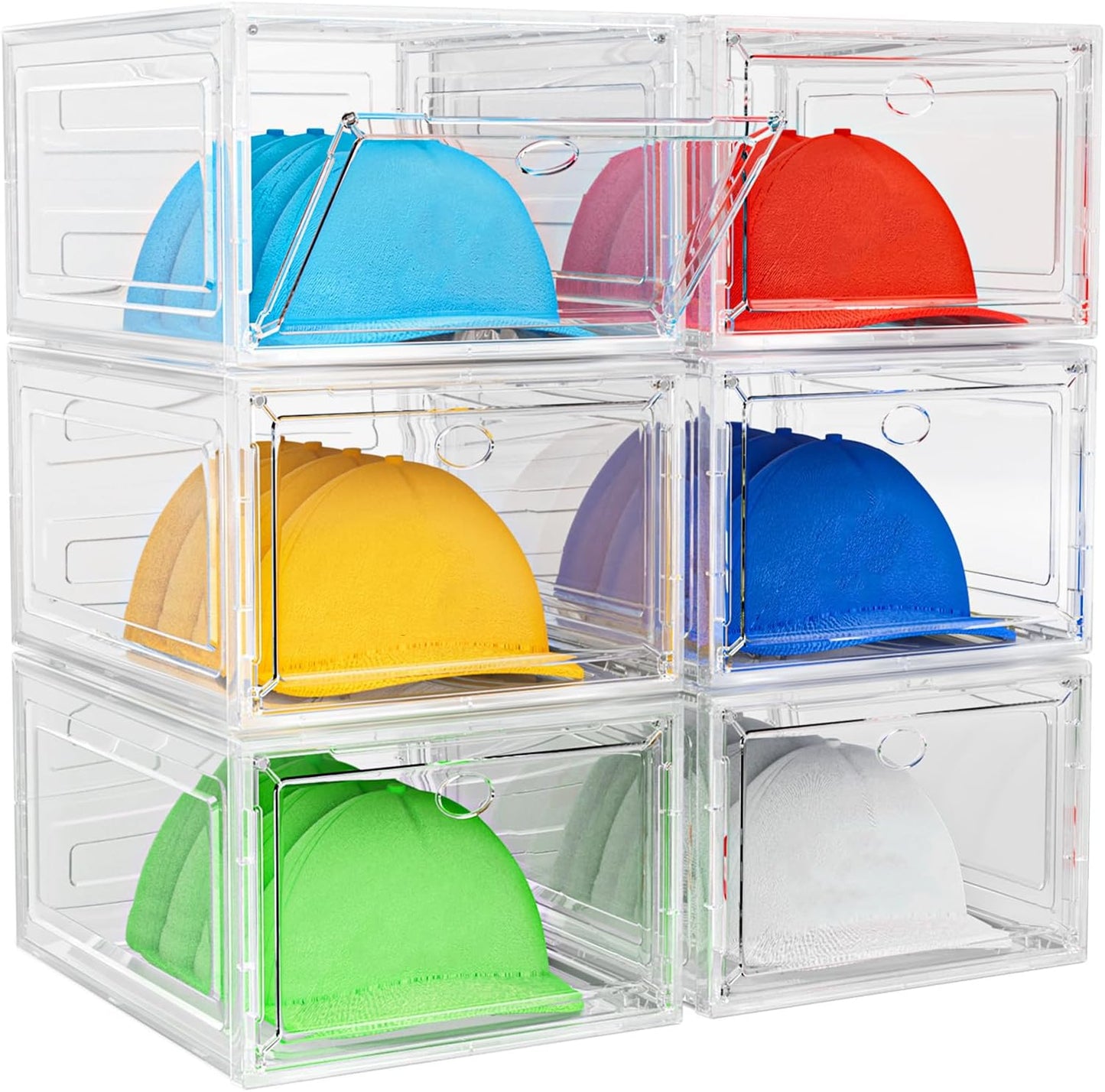 YKLSLH Hat Organizer Box - Durable Clear Storage for 40 Hats | Magnetic Door, 6-Box Set