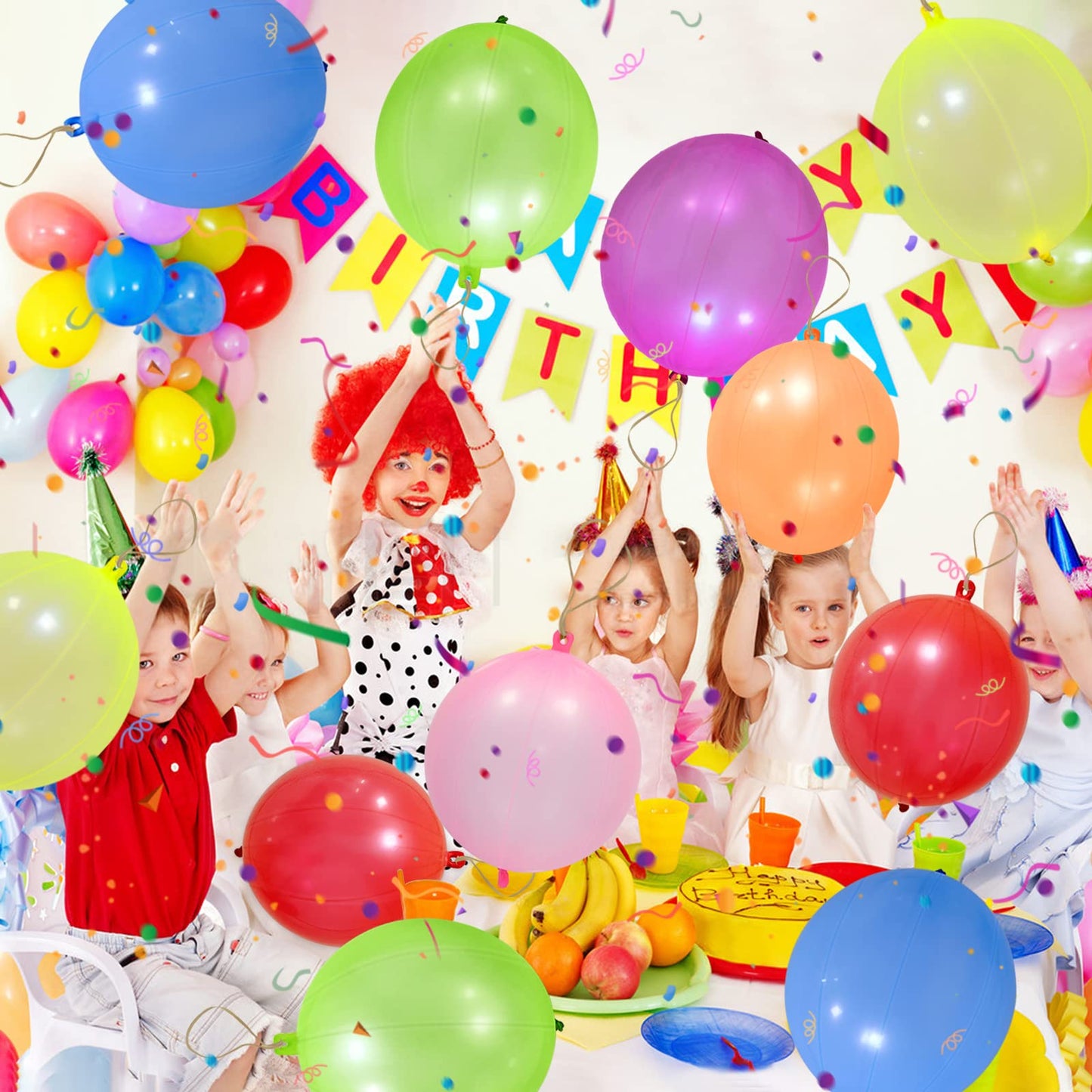 JULLIZ 48pcs Punch Balloons, Punching Balloon Party Favors for kids, Neon Bounce Balloons with Rubber Band for Carnival, Fun, Gift Bag Party Favors