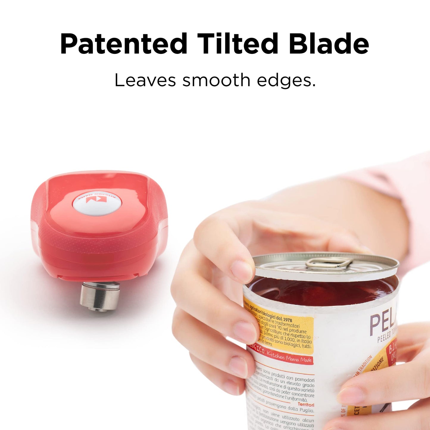 Kitchen Mama One Touch Electric Can Opener: Effortlessly Opens Cans with a Single Button Press, Auto-Stop Feature, Ergonomic Design, Smooth Edge, Food-Safe, Battery Powered (Red)
