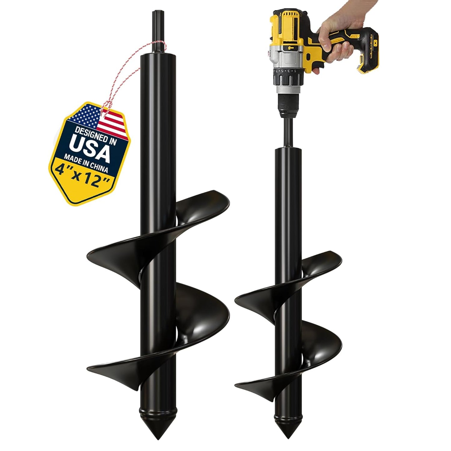 K-Brands Auger Drill Bit for Planting - 4 x 12 Inch Garden Spiral Hole Drill for Bulbs & Bedding Plants | 3/8 Inch Hex Drive