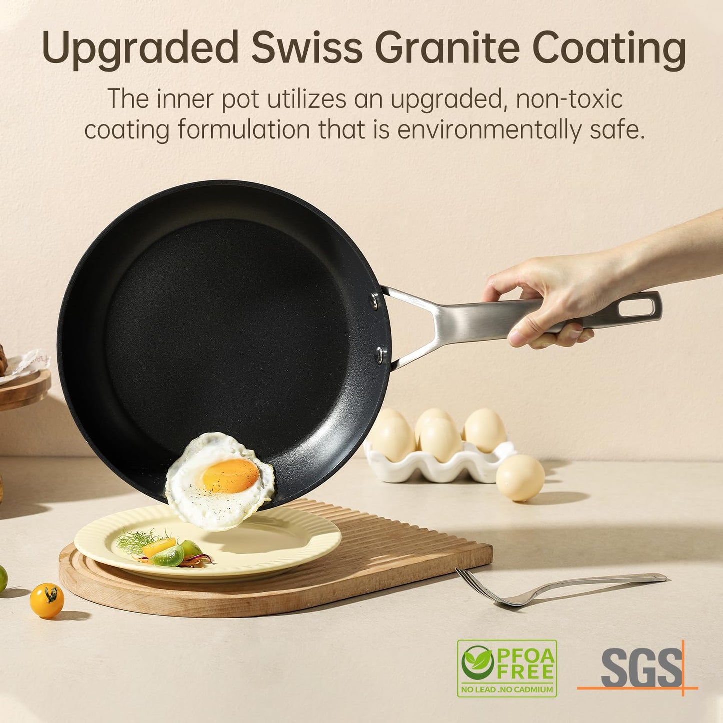 MsMk 10 Inch Frying Pan Nonstick with Lid, Induction Fry Pan with Lid, Titanium and Diamond Non Stick Coating From USA, for Induction, Ceramic and Gas Cooktops, Oven Safe 10 Inch Skillet Nonstick