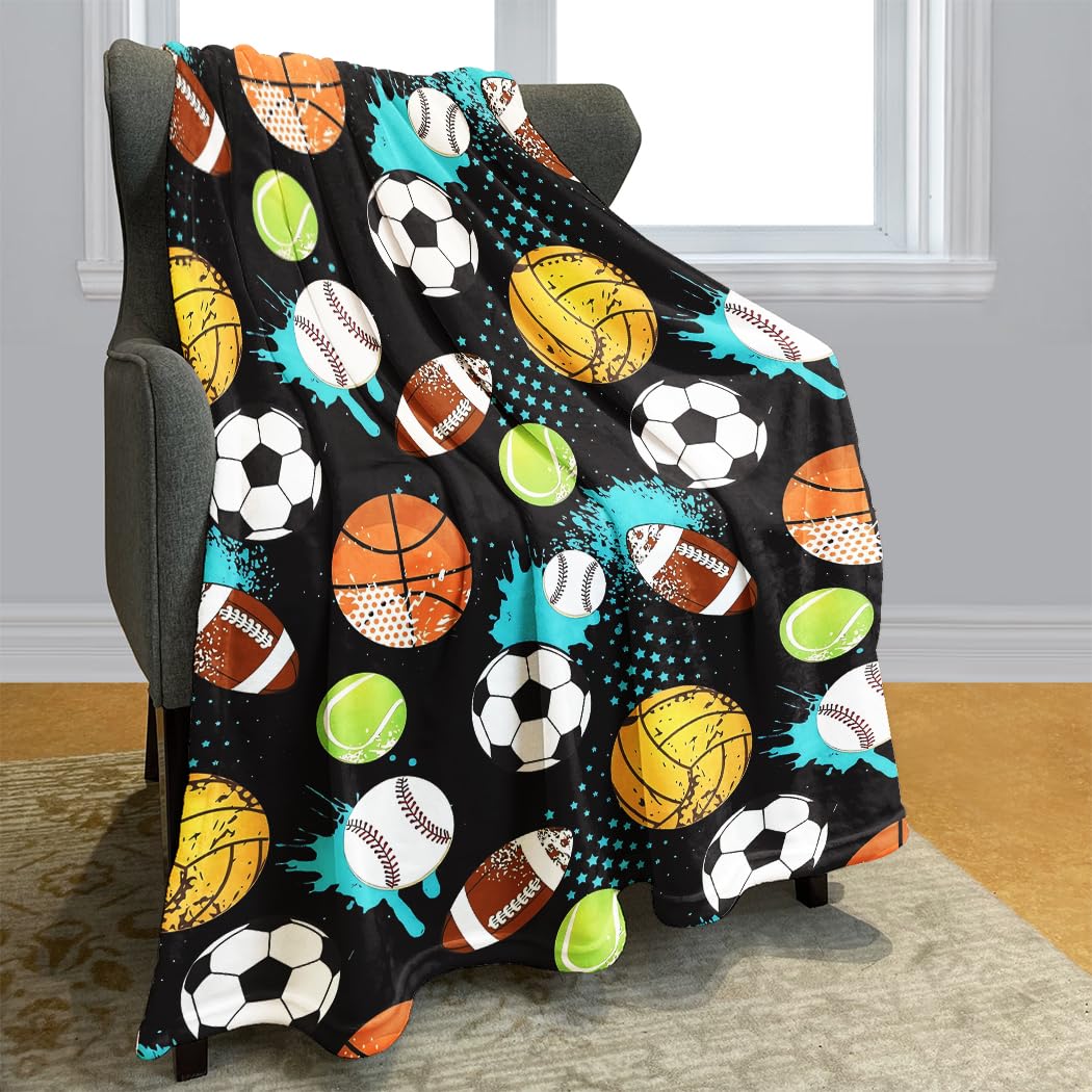 YISUMEI Sports Balls Fleece Blanket Plush and Warm Football Basketball Baseball Throw for Sport Fans Kids Adults Gifts 50"x60"