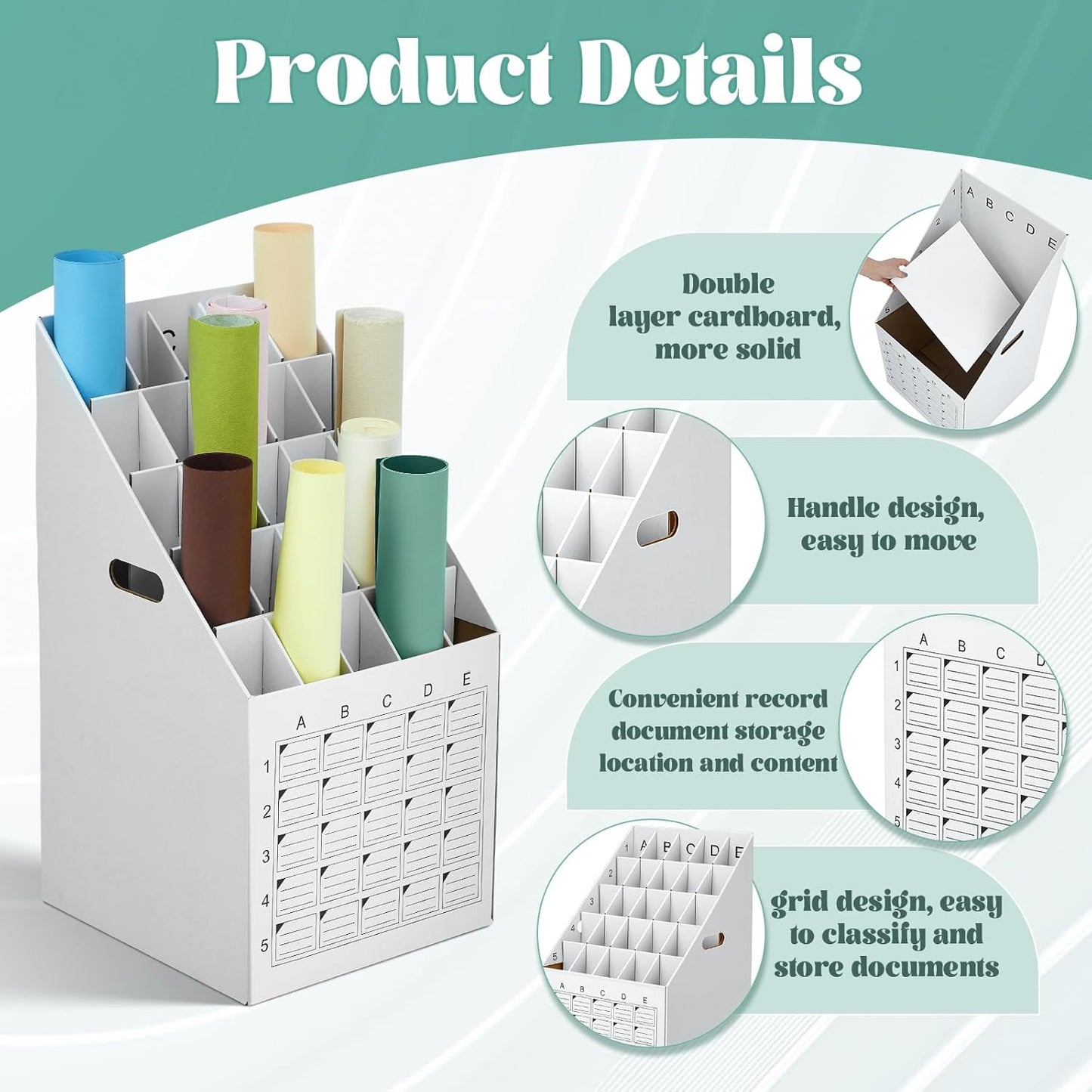 Menkxi Vertical Blueprint Storage Organizer - 25 Slot Roll File Holder with Labeling Grid | Ideal for Office & Home