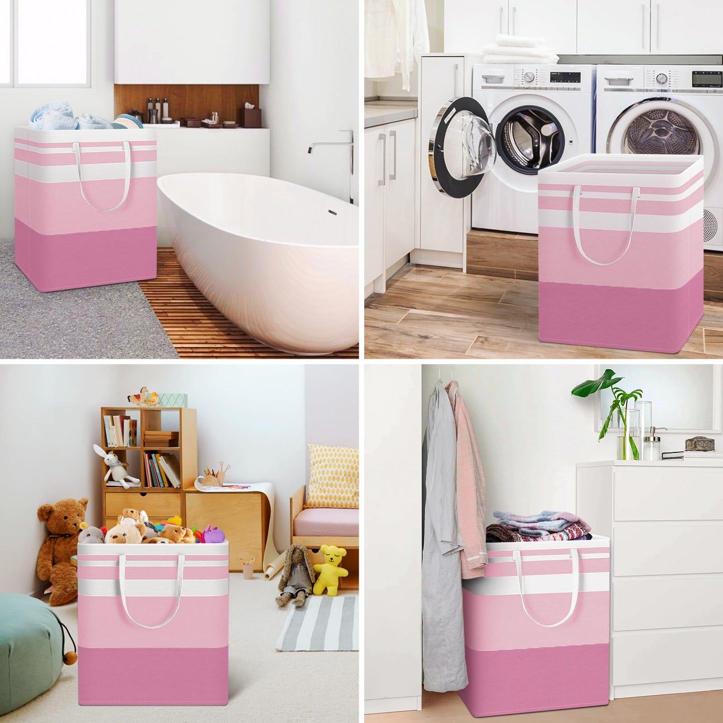 HomeHacks 2 Pack Large Laundry Baskets, Waterproof, Freestanding Laundry Hampers, Collapsible Clothes Hamper with Reinforced Handles in Laundry, College Dorm, Bathroom, Bedroom (Blue+Pink, 100Lx2)